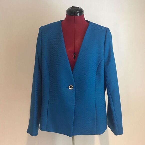 Tahari ASL Blazer Women's Plus Size 18 Blue Long Sleeve One-button Closure - Picture 7 of 8